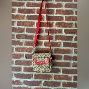 Coach tan monogram with orange trim crossbody
